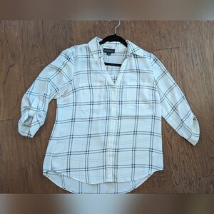 Fortune + Ivy Black And White Sheer Button Up Blouse